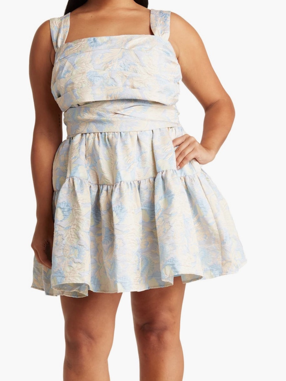 ASOS Luxe Blue and Cream Floral Jacquard Dress